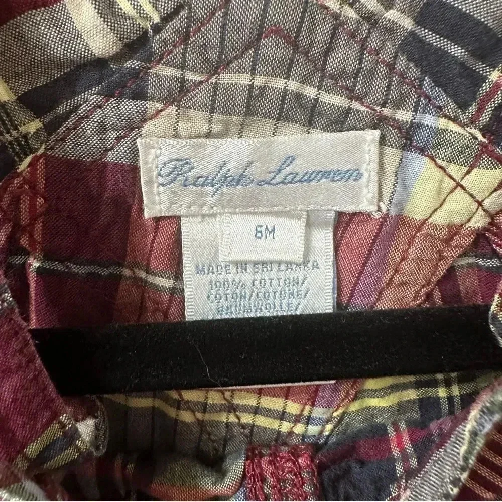 Ralph Lauren Plaid Shortall Overalls Cotton 6mo
